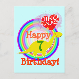 Happy Birthday 7 Years Yellow Dino Postcard Postkarte