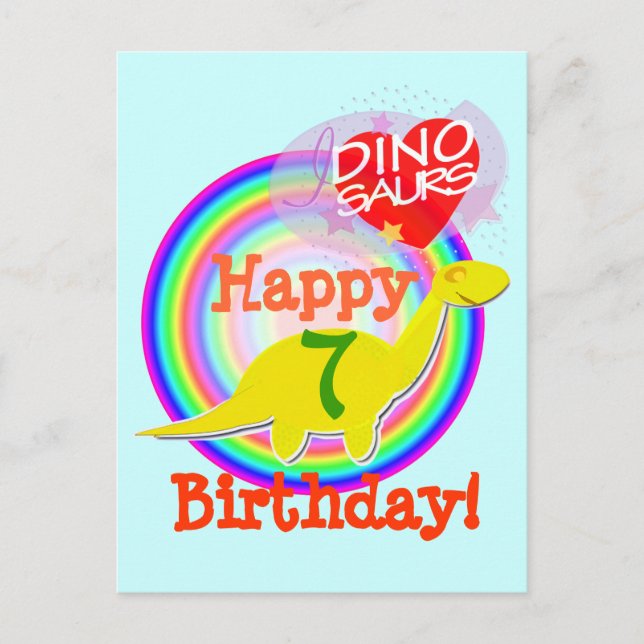 Happy Birthday 7 Years Yellow Dino Postcard Postkarte (Vorderseite)