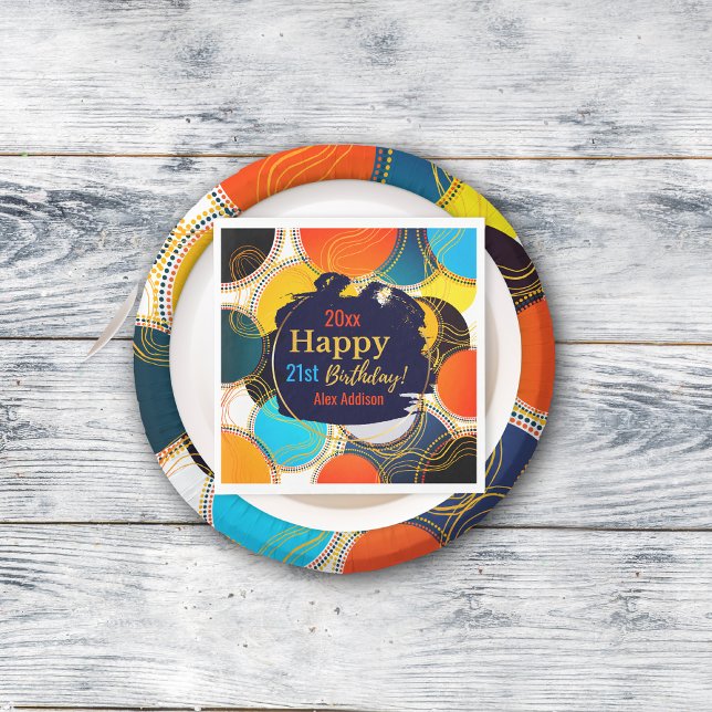 Happy Birthday 80's Retro Abstraktes Custom Party Serviette (Von Creator hochgeladen)