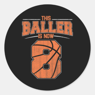 Happy Birthday 8. 8. Jährige Basketball Jungen Ach Runder Aufkleber