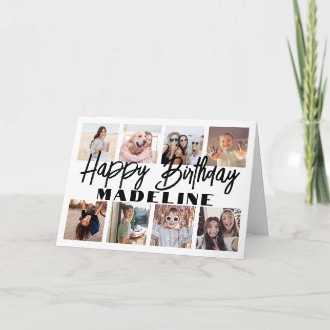 Happy Birthday 8 Foto Collage Elegante Minimalisti Karte (Vorderseite)