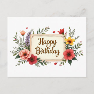 Happy Birthday Abstract Garden Flowers  Postkarte
