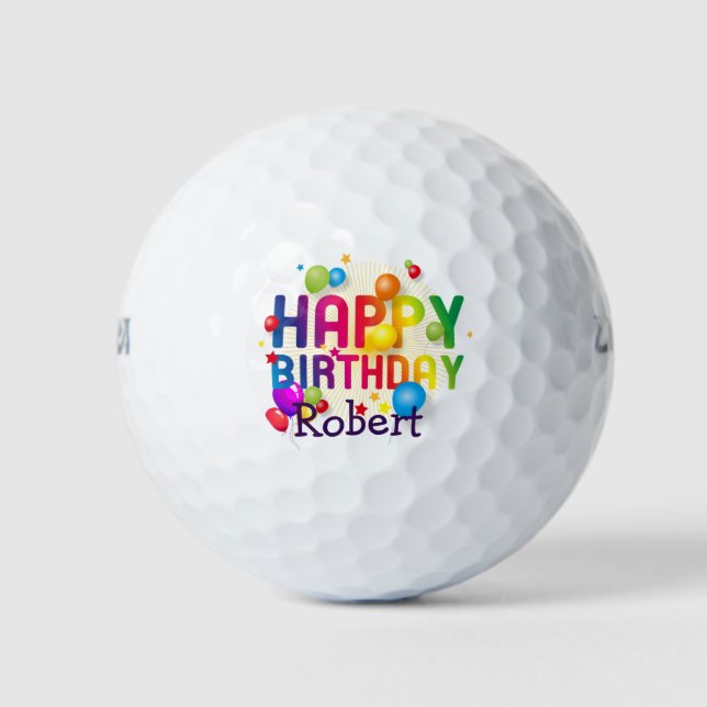 Happy Birthday Add Name Geschenk 3 Golf Balls Golfball (Vorderseite)