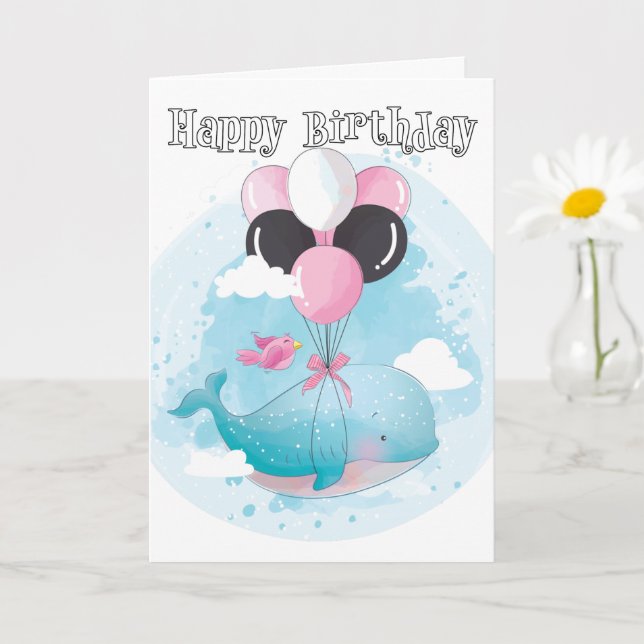 Happy Birthday | Adorable Flying Whale Karte (Kleine Pflanze)