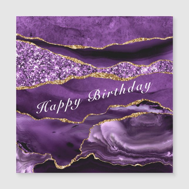 Happy Birthday - Agate Lila Violet Gold Magnetkarte (Vorderseite)