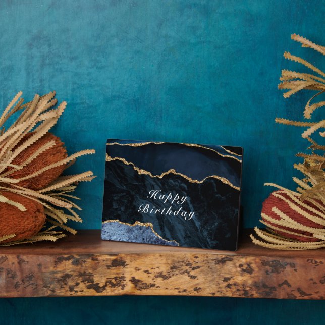 Happy Birthday - Agate Navy Blue Gold Gemstone Fotoplatte (Seite)