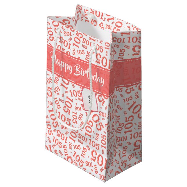 Happy Birthday Age 105 Number Pattern Coral/White Kleine Geschenktüte
