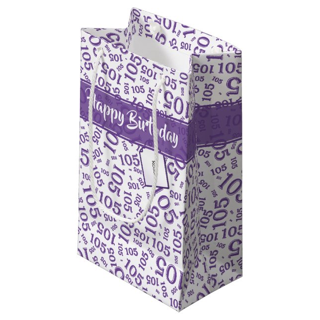 Happy Birthday Age 105 Number Pattern Purple/White Kleine Geschenktüte