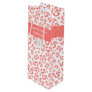 Happy Birthday Age 55 Number Pattern Coral/White Geschenktüte Für Weinflaschen