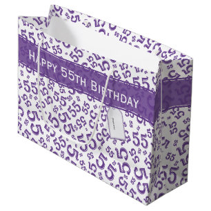 Happy Birthday Age 55 Number Pattern Lila/weiß Große Geschenktüte