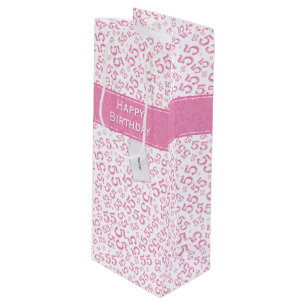 Happy Birthday Age 55 Number Pattern Pink/White Geschenktüte Für Weinflaschen