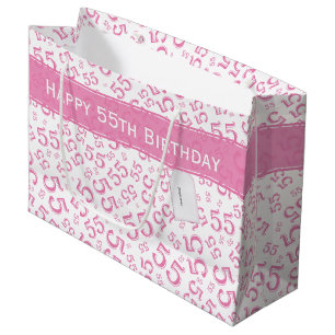 Happy Birthday Age 55 Number Pattern Pink/White Große Geschenktüte