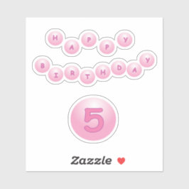 Happy Birthday Age 5 Pink Bouncy Balls Sticker