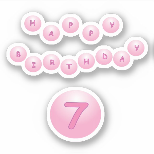 Happy Birthday Age 7 Pink Bouncy Balls Sticker (Vorderseite)