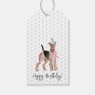 Happy Birthday Airedale Dog Hat Cake Pet Spaß Geschenkanhänger