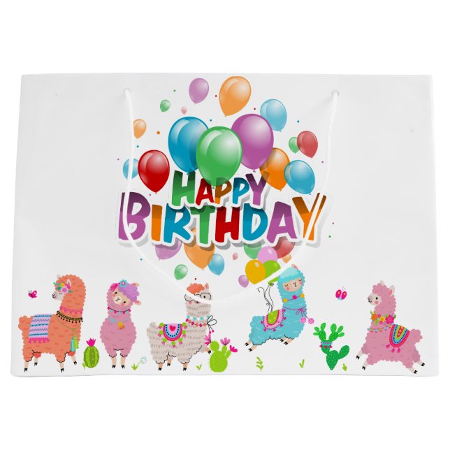 Happy Birthday Alpacas Große Geschenktüte (Vorderseite)