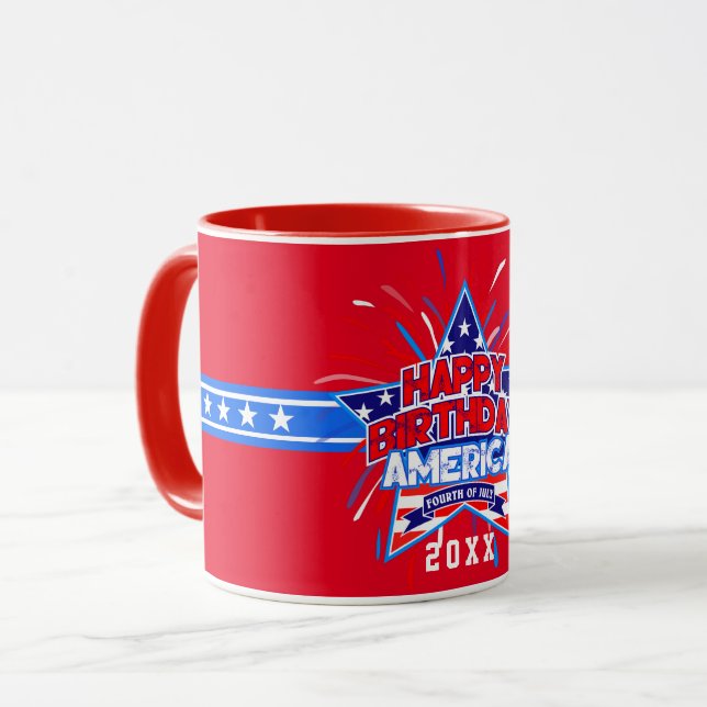Happy Birthday America 4. Juli Unabhängigkeit RED Tasse (Vorderseite Links)