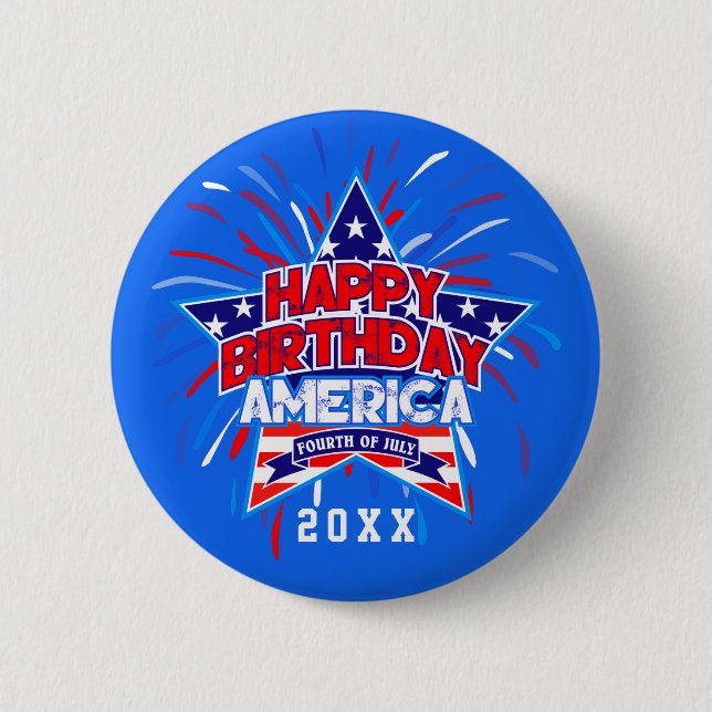 Happy Birthday America 4th July Independence BLUE Button (Vorderseite)