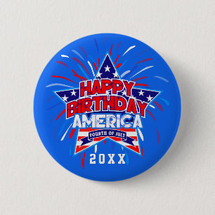 Happy Birthday America 4th July Independence BLUE Button