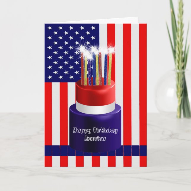Happy Birthday America Card Cake & Candles Dankeskarte (Vorderseite)