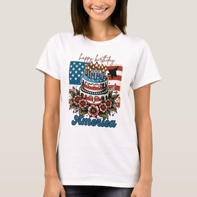 Happy Birthday America mit F-22 Jet T-Shirt (Vorderseite)