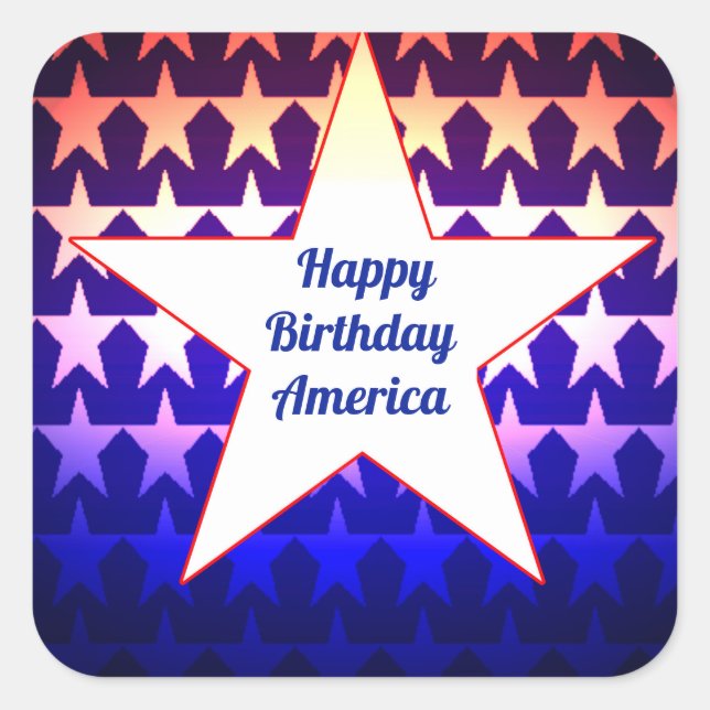 Happy Birthday America Personalize Quadratischer Aufkleber (Vorderseite)