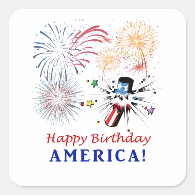 Happy Birthday America Quadratischer Aufkleber (Vorderseite)