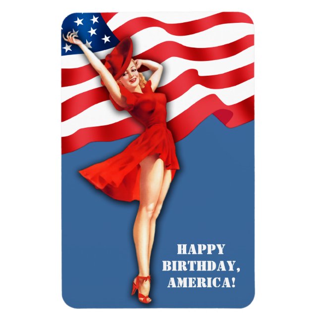 Happy Birthday, America. Retro Pin-up Magnet (Vertikal)