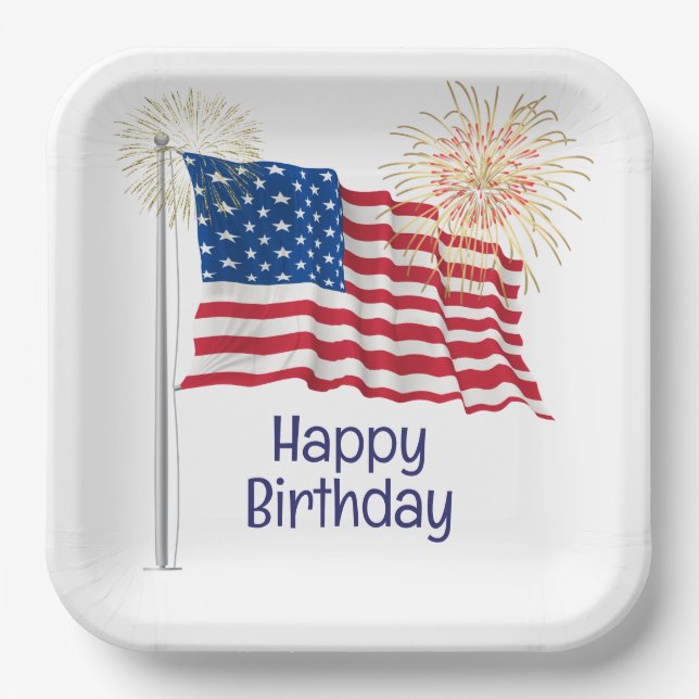Happy Birthday American Flag Pappteller (Vorderseite)