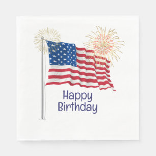 Happy Birthday American Flag Serviette