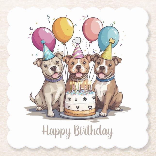 Happy Birthday American Pit Bull Terrier Dogs Untersetzer (Vorderseite)