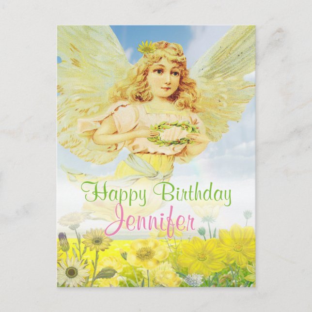 Happy Birthday Angel with Wreath Postkarte (Vorderseite)
