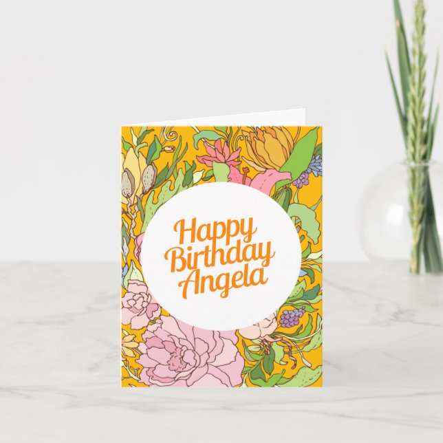 Happy Birthday Angela | Floral Birthday Card Karte (Vorderseite)