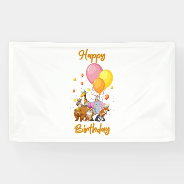 Happy Birthday Animal Collection 3x5 Vinyl Banner (Horizontal)