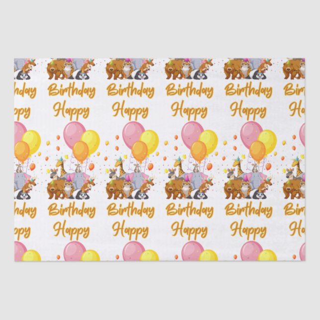 Happy Birthday Animal Collection Tissue Paper Seidenpapier (Vorderseite)