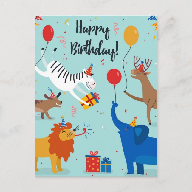 Happy Birthday Animals Postkarte (Vorderseite)