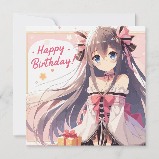 Happy Birthday Anime Girl Card Feiertagskarte (Vorderseite)