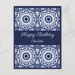 Happy Birthday anpassbare blaue Azulejos Postcard Postkarte