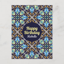 Happy Birthday anpassbare blaue Azulejos