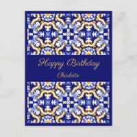 Happy Birthday anpassbare blaue Azulejos