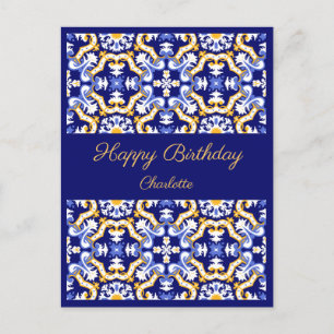 Happy Birthday anpassbare blaue Azulejos Postkarte