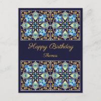 Happy Birthday anpassbare blauen Azulejos, Postc