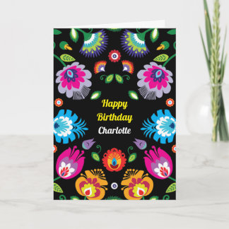 🌺 Happy Birthday anpassbare Folklore-Karte Karte