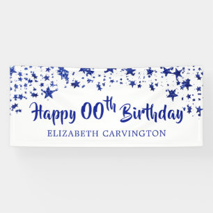 Happy Birthday ANY YEAR Blue Glitzer Personalisier Banner