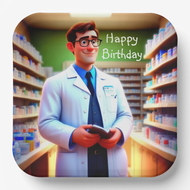 Happy Birthday Apotheker Pappteller (Vorderseite)