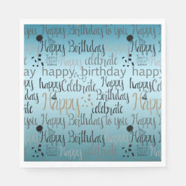 Happy Birthday Aqua Ombre Serviette