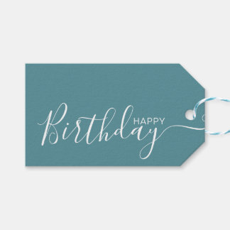 Happy Birthday Aquamarin Blue White Modern Geschenkanhänger