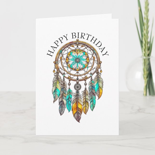 Happy Birthday Aquamarin Dreamcatchers Mystical Karte (Vorderseite)