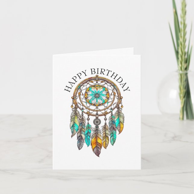 Happy Birthday Aquamarin Dreamcatchers Mystical Karte (Vorderseite)