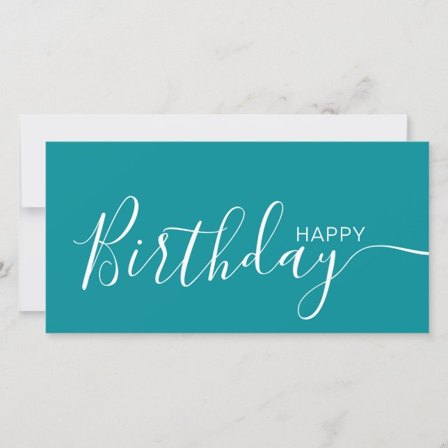 Happy Birthday Aquamarin White Modern Flat Card (Vorderseite)